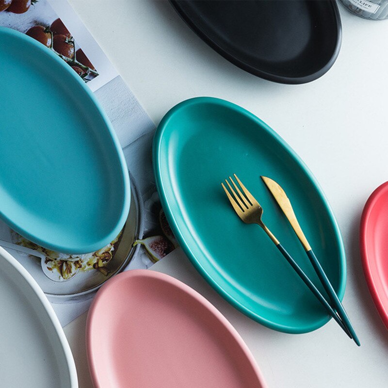 Nordic 12 inch flat side oval ceramic plate hotel home salad steak pasta kitchen kitchen utensils