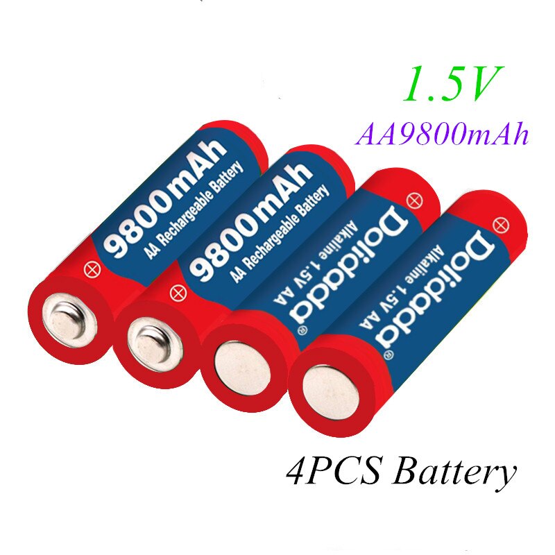 lot Brand AA rechargeable battery 9800mah 1.5V Alkaline Rechargeable batery for led light toy mp3 +charger: Yellow