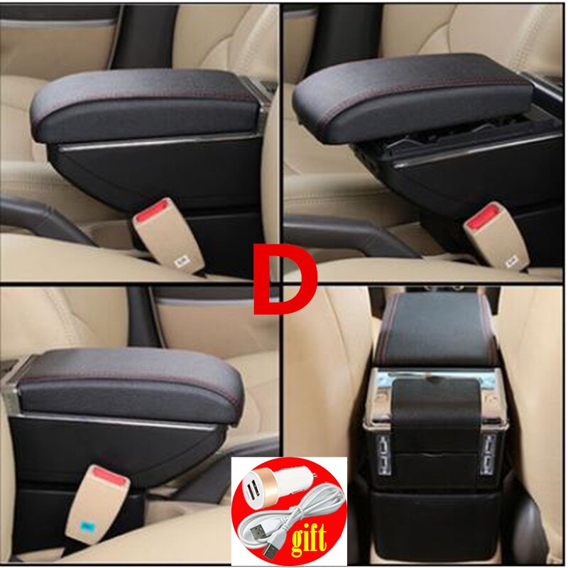 For Fiat 500 armrest box USB Charging heighten Double layer central content holder ashtray accessories: D Black red line