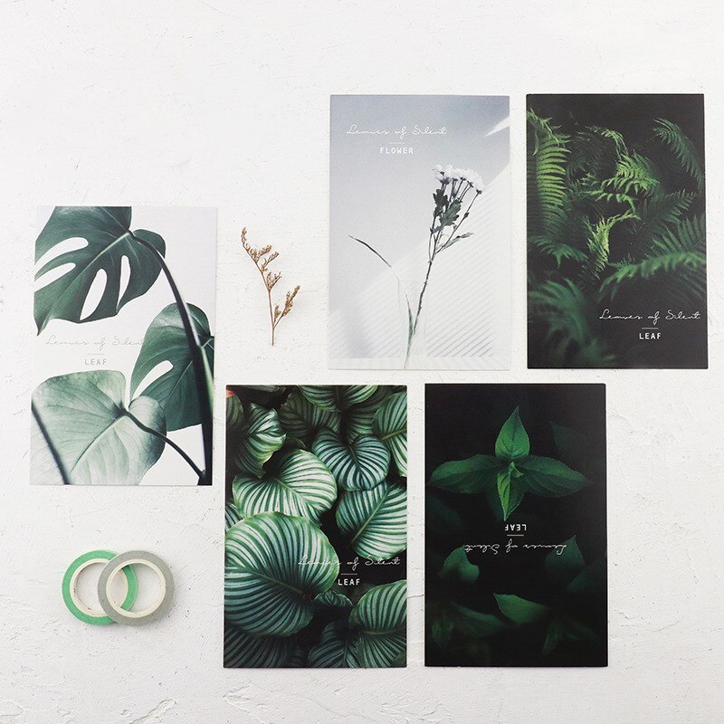 30 Pcs/pack Cute Leaves Postcards 143*93mm Leaf Plant Painting Style Note Card Postcard Kids