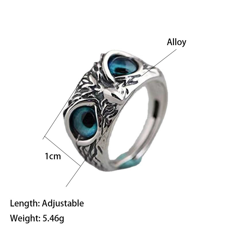 Anillo de búho Retro Para hombre y mujer, accesorio ajustable, de Color plateado antiguo, animales, joyería de ojos azules,