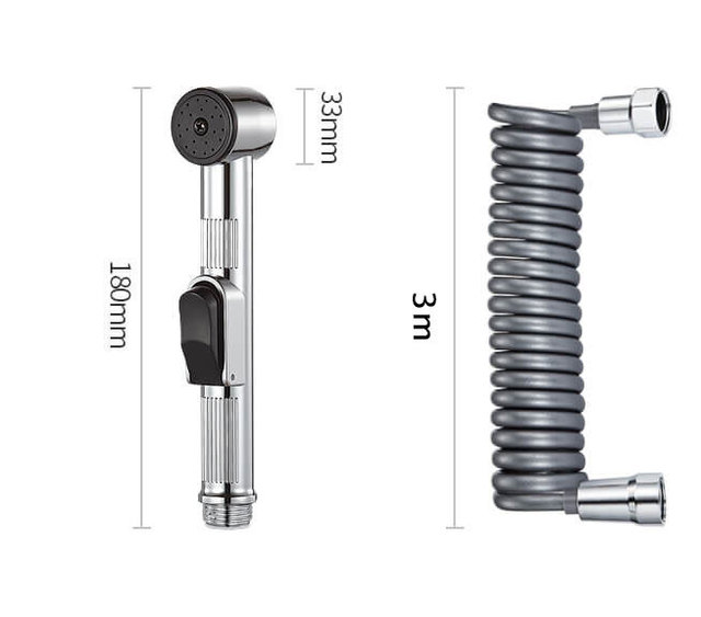 Submarine ABS Bathroom Handheld Bidet Sprayer Portable Toilet Shower Head Sprayer Set Personal Hygiene w/ 3m PC Retractable Hose: Silver F401B