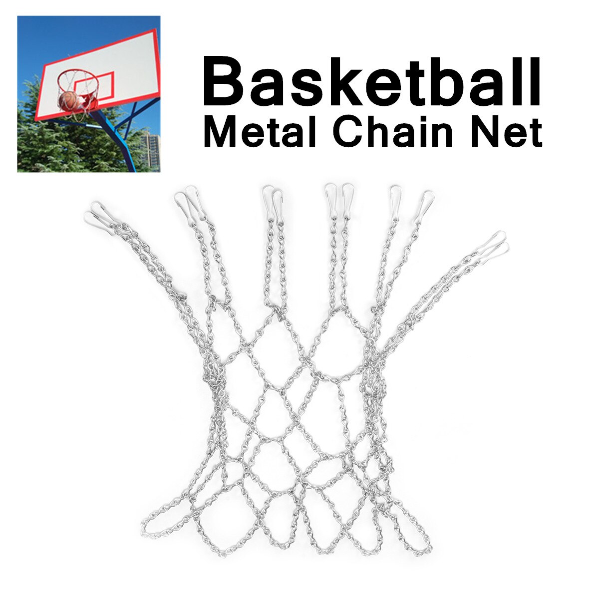 Cadena metálica de baloncesto, malla de acero de Zinc, 12 bucles, plateado a prueba de herrumbre, ajuste estándar para aros, fácil fijación, pesada