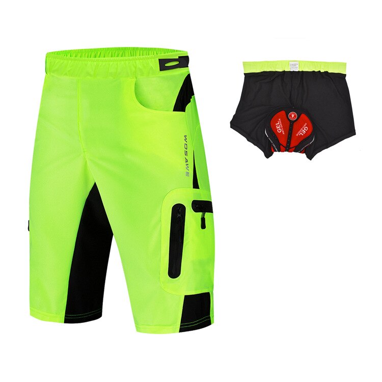 Wosawe motorcykel cykelshorts med gelpude, der ikke kan fjernes, cykelundertøj cykel downhill shorts løse udendørs cykelshorts: Grøn / Xxxl