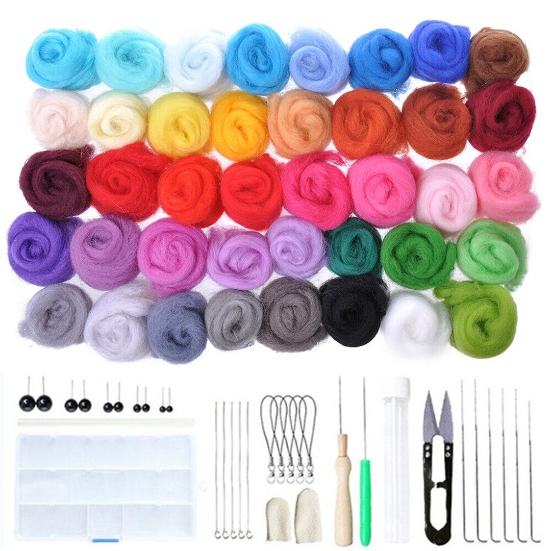 Needle Felting Kit 40 Colors Wool Fibre Roving Craft Material Wool Felt with Needles Tools DIY Art Handwork Craft: Default Title