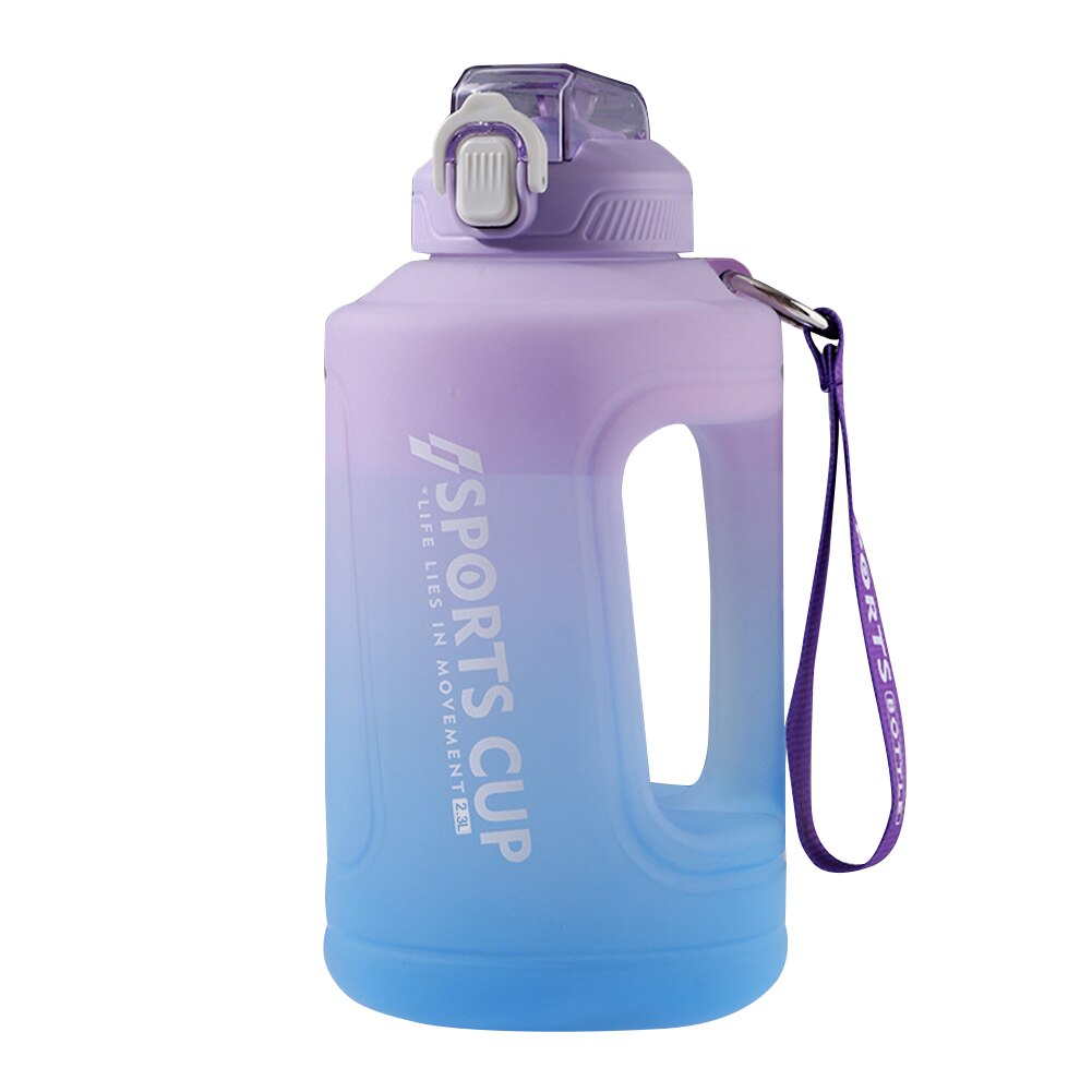 2.3L Fitness Water Bottle Outdoor Gym Workout Exercise Sports Leakproof Drinking Frosted Cup with Time Scale Drinkware: Purple