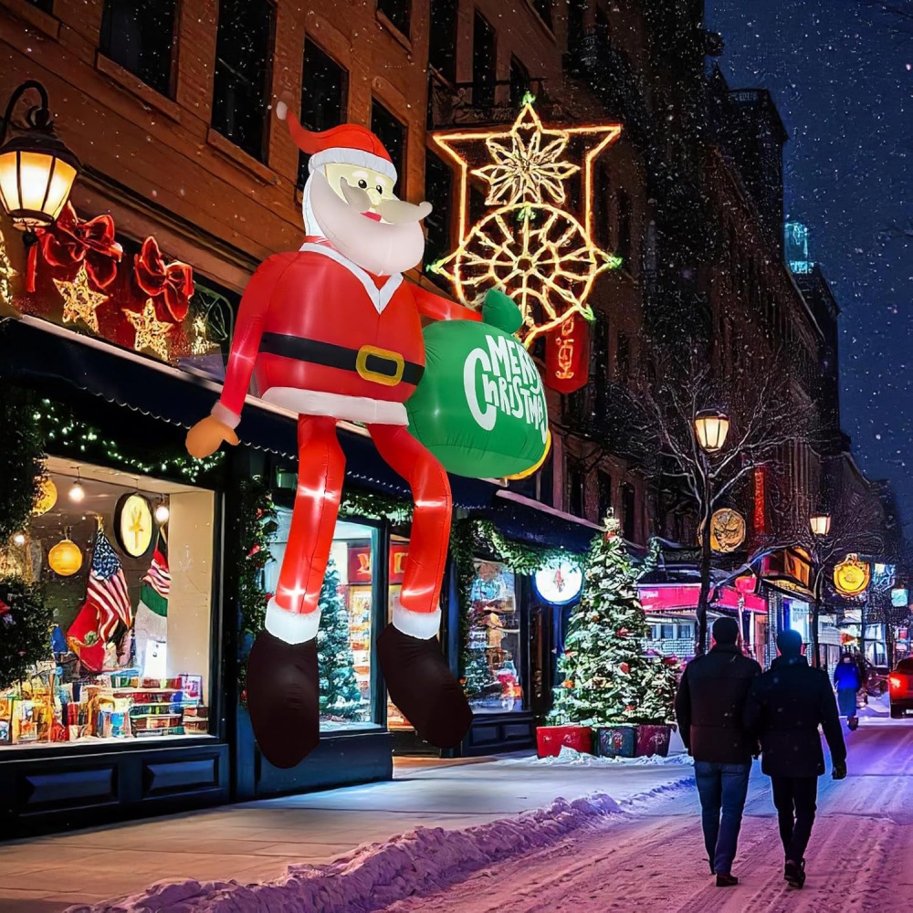 8FT Christmas Inflatable Sitting Santa Holding Bags Outdoor Decoration Rooftop Balcony Garden Party Christmas Decor