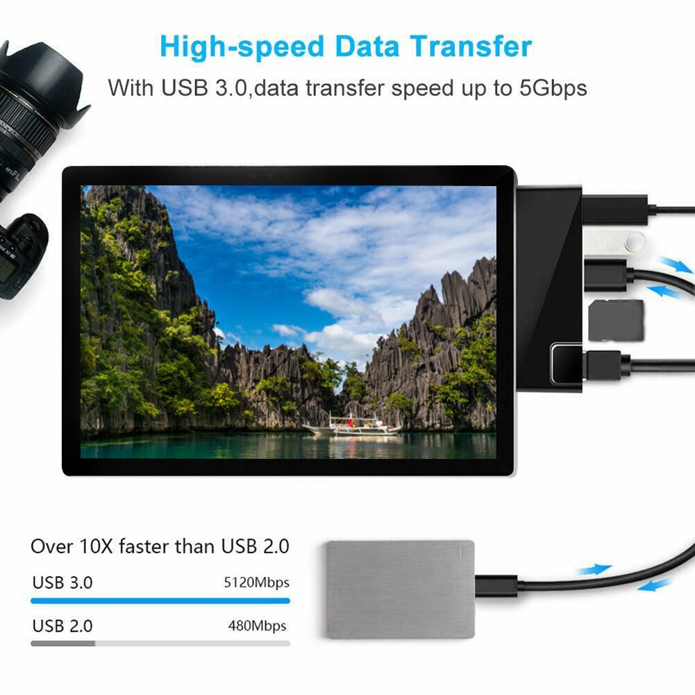 Computer Ethernet Port TF Plug And Play Multifunction Docking Station Mini Led Lan Adapter ABS RJ45 USB Hub For Surface Pro 6