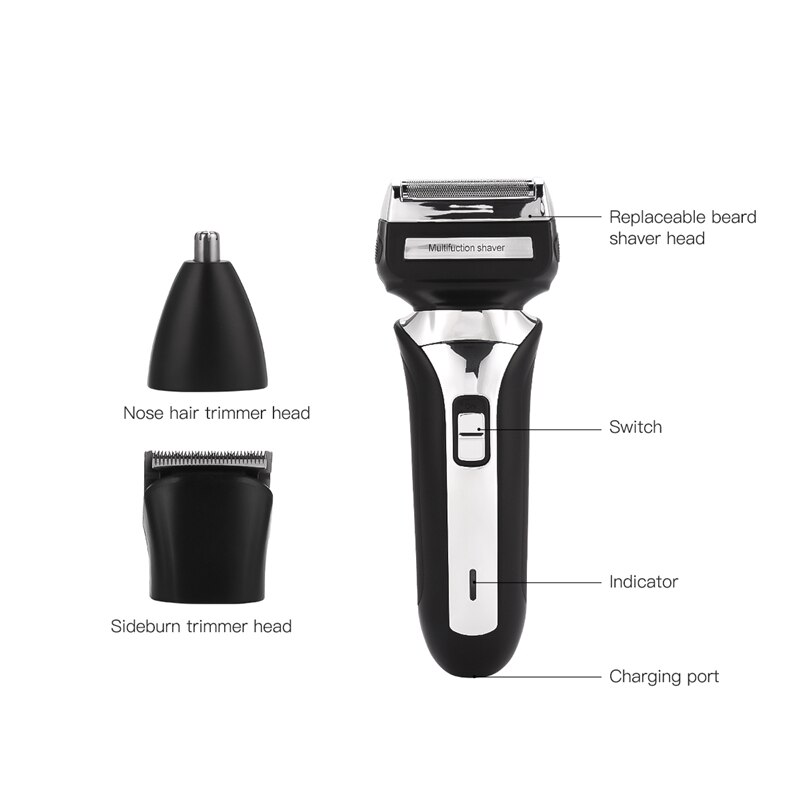 3 in 1 Electric Shaver Cordless Beard Trimmer Rechargeable Nose Hair Trimmer Men Sideburns Shaving Razor Face Care Grooming Set