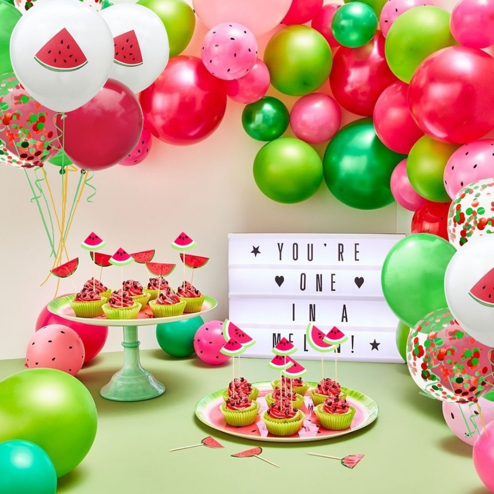 1 sæt dejlige frugter tema vandmelon kage topper led/banner/balloner sommer pool fest bryllup fødselsdag dekoration forsyninger