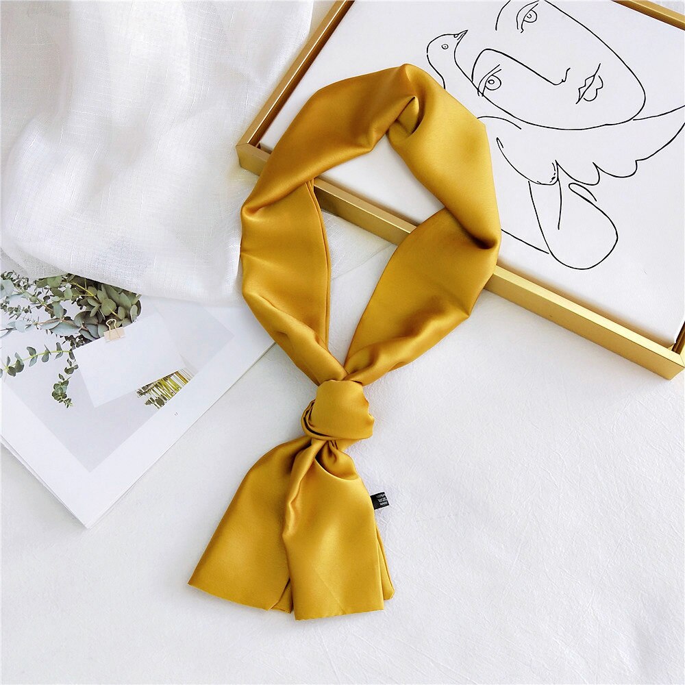 Pitkä laiha huivi silkkisatiininen kaulahuivi naisille yksiväriset hiushuivi naisten päähuivit pinkki vihreä: 07