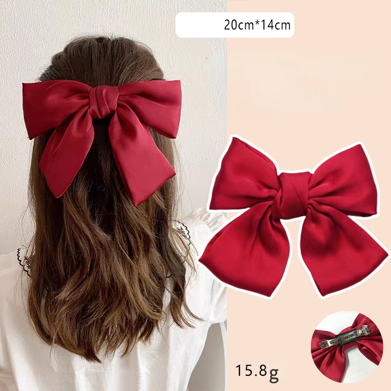 Lystrfac, horquilla con lazo para el pelo de tela a la para mujeres y niñas, pinzas para el cabello con cinta, lazo blanco y negro, Clip superior, accesorios para cabello femenino: Color vino