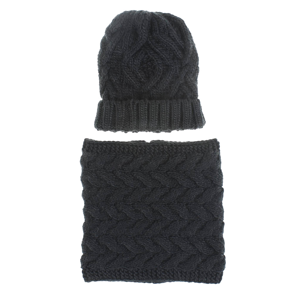 Conjunto de gorro y bufanda czapka i komin tricotin para mujer, gorro grueso de punto liso para invierno, mantener el calor, sombrero pañoleta # E, 2 uds.: Black