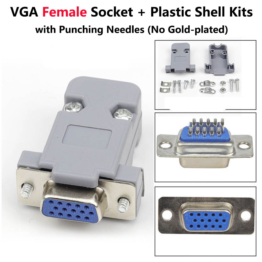 DB15 15 gat pin 3 rijen Parallel Vga-poort Adapter man vrouw plug socket Soldeer Gelast Connector + Plastic Shell cover: Female Punching