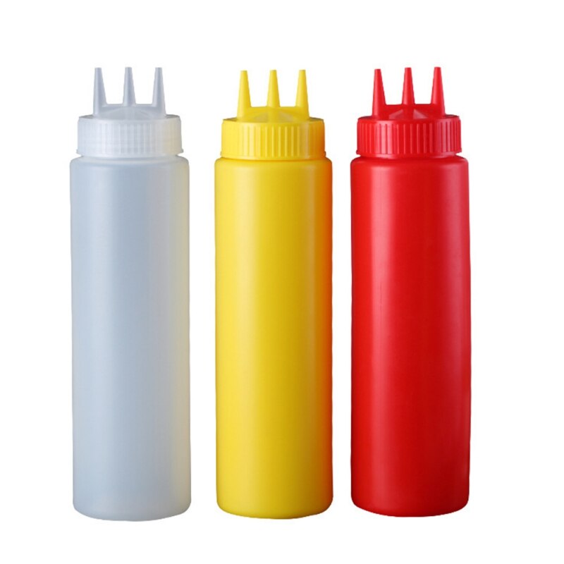 Plastic Sauce Squeeze Bottle With Three Holes Household Kitchen Tool Yellow White Red