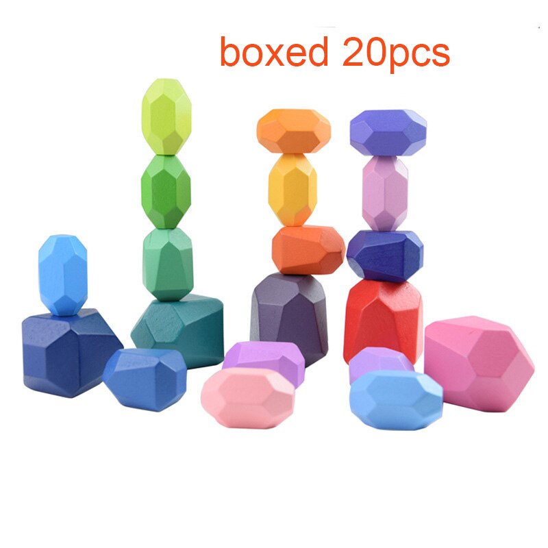 2-14 anni giocattoli educativi in legno giocattolo Puzzle in pietra impilata colorata per bambini edificio in stile nordico gioco Jenga regalo per bambini MF3: 20pcs boxed