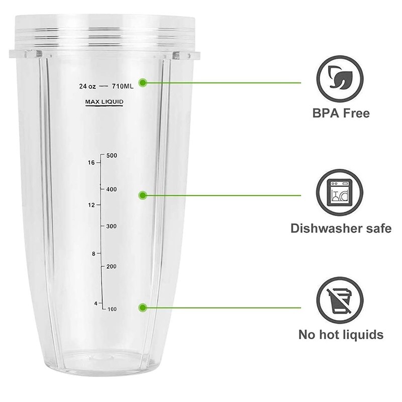 2- pack vervangende 24oz- kops beker met tuitdeksel voor nutri ninja auto iq-serie blenders met  bl450/bl454/bl456/bl480/bl481