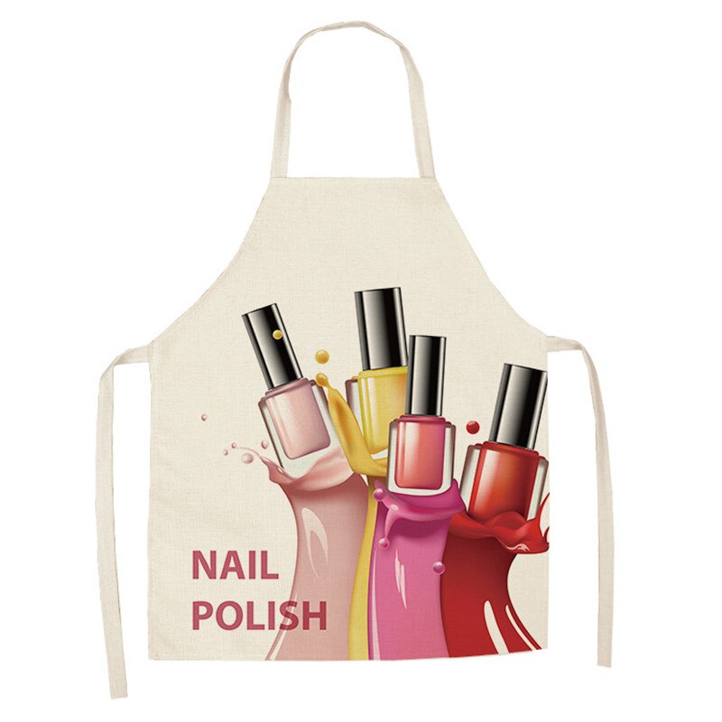 Negle makeup studio 1 stk pink læbestift og neglelak print forklæder til kvinder bomuld linned hagesmække husholdningsrengøring madlavning: Wql 0179-12