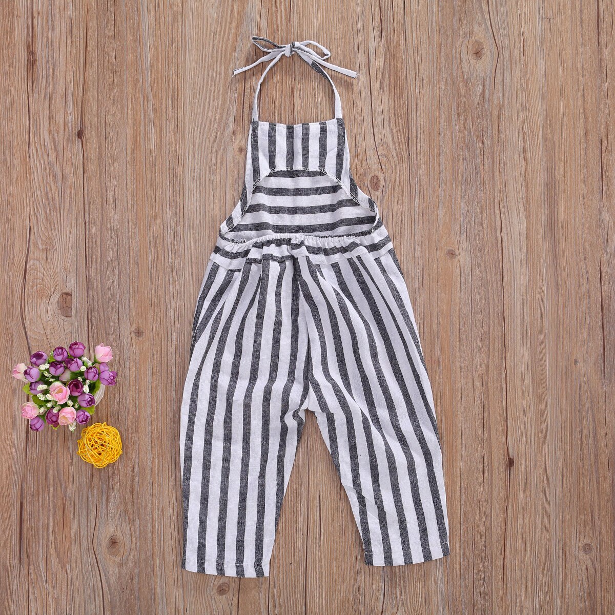 1-5Y Summer Infant Baby Girls Overalls Pants Blue Striped Print Sleeveless Belt Jumpsuits Outfits