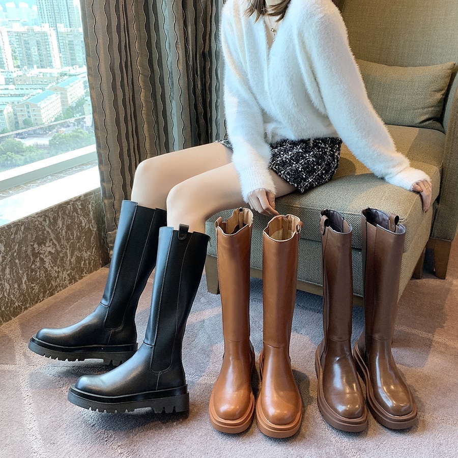 Aphixta Winter Lange Elastische Band frauen Hohe Stiefel Knie-Hohe Luxus Chelsea Stiefel Frauen Stiefeletten Chunky Plattform schuhe
