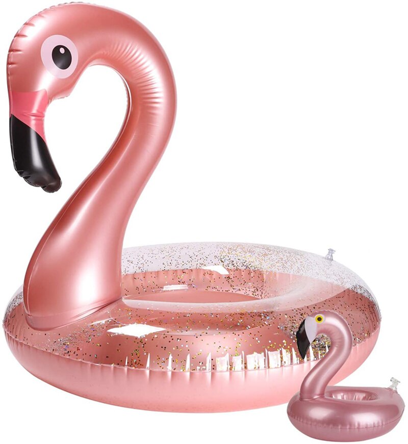 2Pcs Aufblasbare Flamingo Pool Float Set Elegante Vinyl Schwimmen Spielzeug mit Glitters Outdoor Wasser Lounge Floß für Erwachsene und kinder