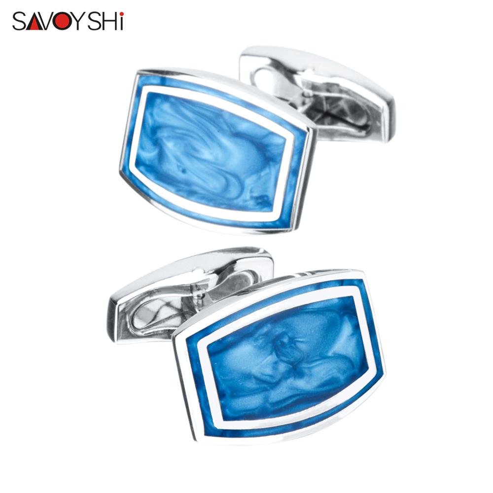 SAVOYSHI Manschettenknöpfe für Herren Anzug Hemd Manschette tasten Blau Harte Emaille Manschette Verknüpfungen Logo Freies Gravur: nur Cufflinks