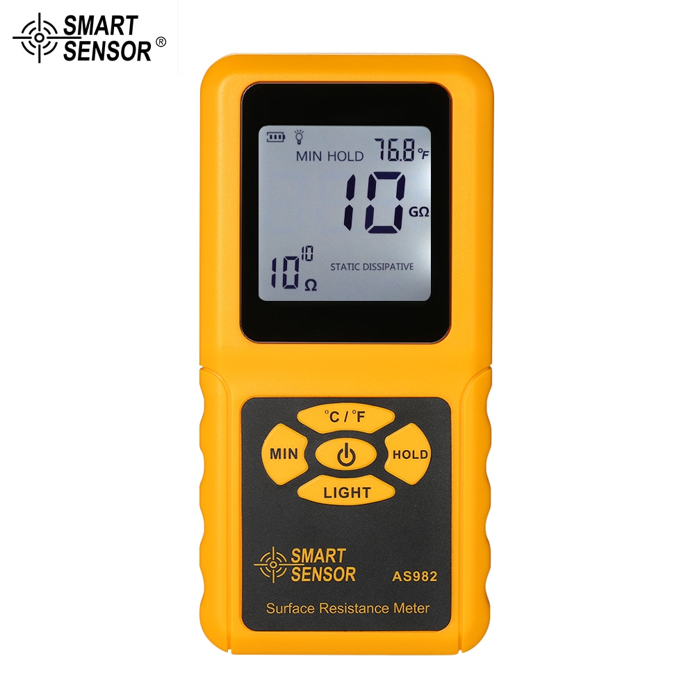 SMART SENSOR Handheld LCD Surface Resistance Meter Tester with Temperature Measurement and Data Holding Function