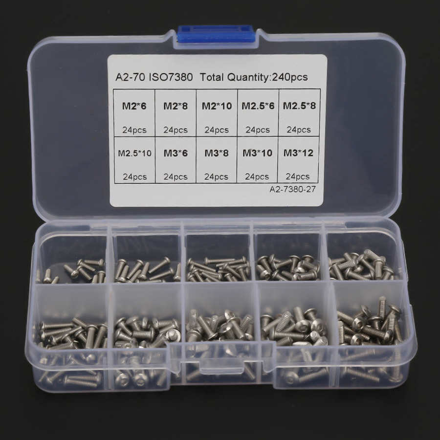 240pcs M2 M2 5 M3 Stainless Steel 304 Pan Hex Socket Screw Set