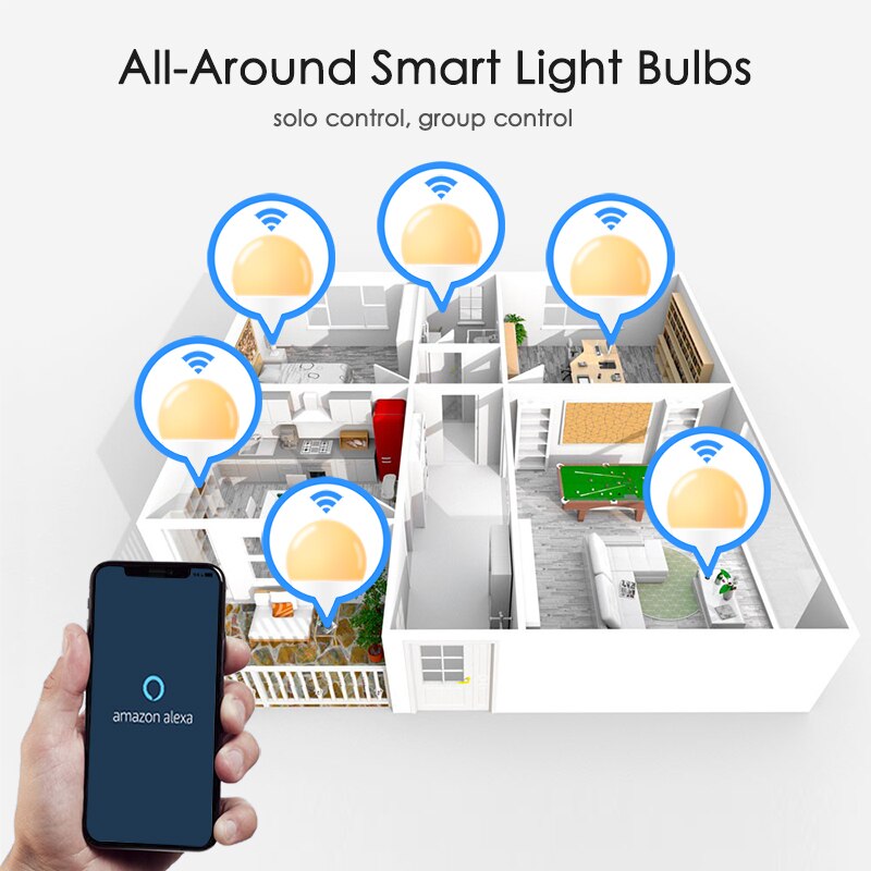 Wifi ledet pære 15w smart pære  e14 ac100v 220v smart house app stemme fjernbetjening bordlampe med alexa og google home