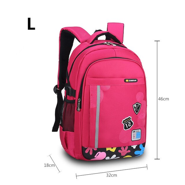 elementary school backpack for boy girl waterproof book bag kids school bag reflective strip student backpack for boys: L red