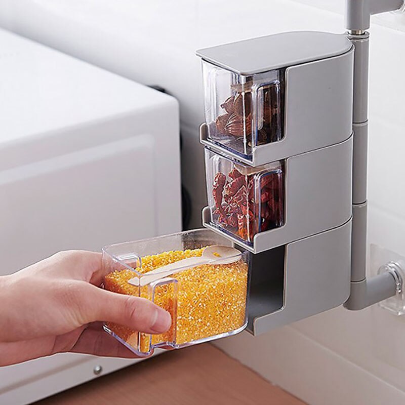 4th Floor Clear Acrylic Rotatable Kitchen Spice Storage Container Rack Wall Plastic Set Spice Jar For Spice Seasoning Box