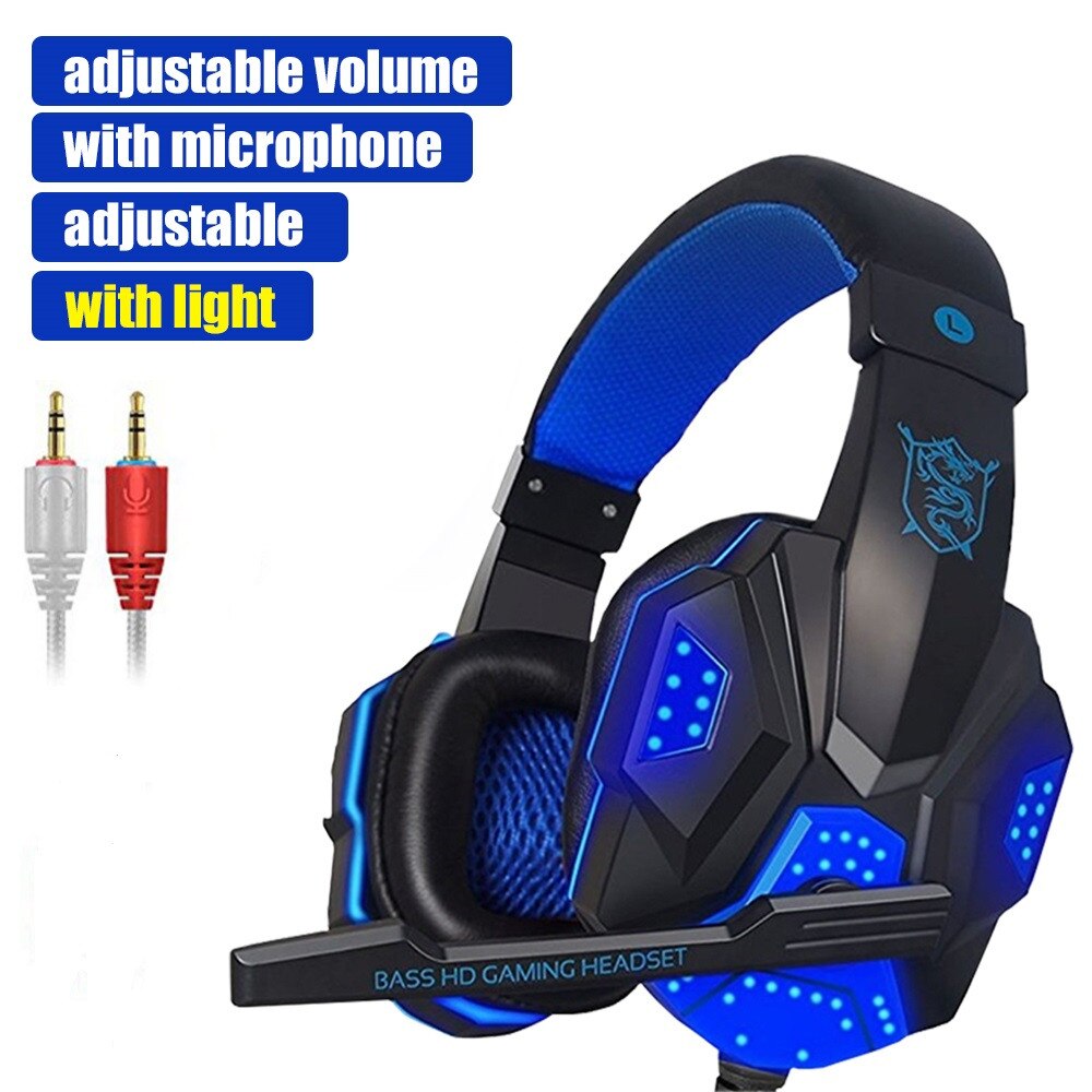 G2000 G9000 Gaming Headsets Big Headphones with Light Mic Stereo Earphones Deep Bass for PC Computer Gamer Laptop PS4 X-BOX: model C blue