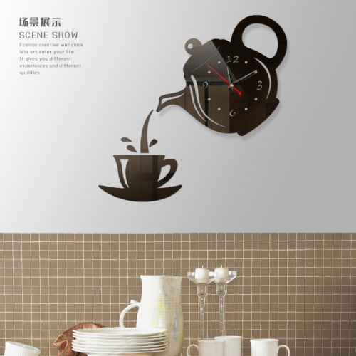 Koffie Cups Keuken Wall Art Spiegel Klok Modern Woondecoratie Decor Muursticker Voor Eetkamer
