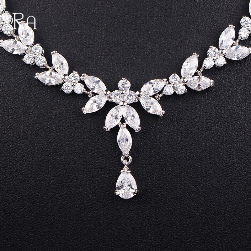 Luksus klassisk 925 sterlingsølv smykker sæt til bryllup kvinder øreringe halskæde vedhæng anniversay jul  j4805