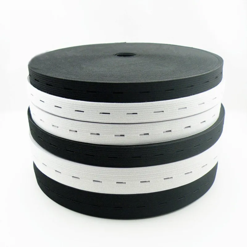 Knop Hole Knit Elastische Band Lint Tape 15/20/25/30mm Wit Zwart Draad Elastische Singels craft DIY Naaien Accessoires 40 meter