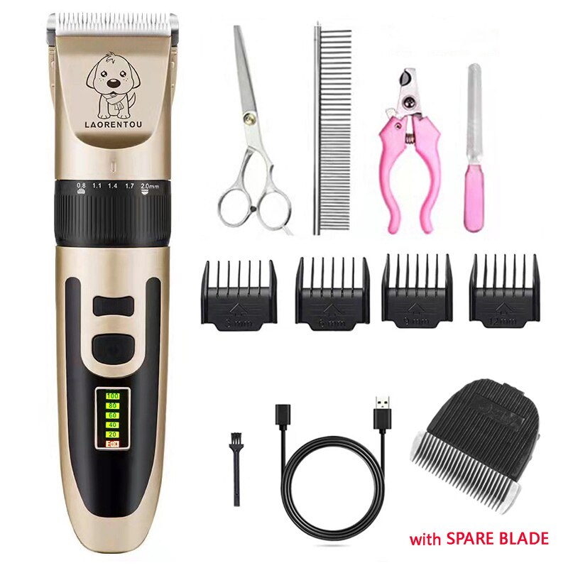 Pet Dog Hair Trimmer Animal Grooming Clippers Electrical Dog Hair Cutter Cat Hair Remover USB Rechargeable Pet Haircut Machine: A with Blade Scissor