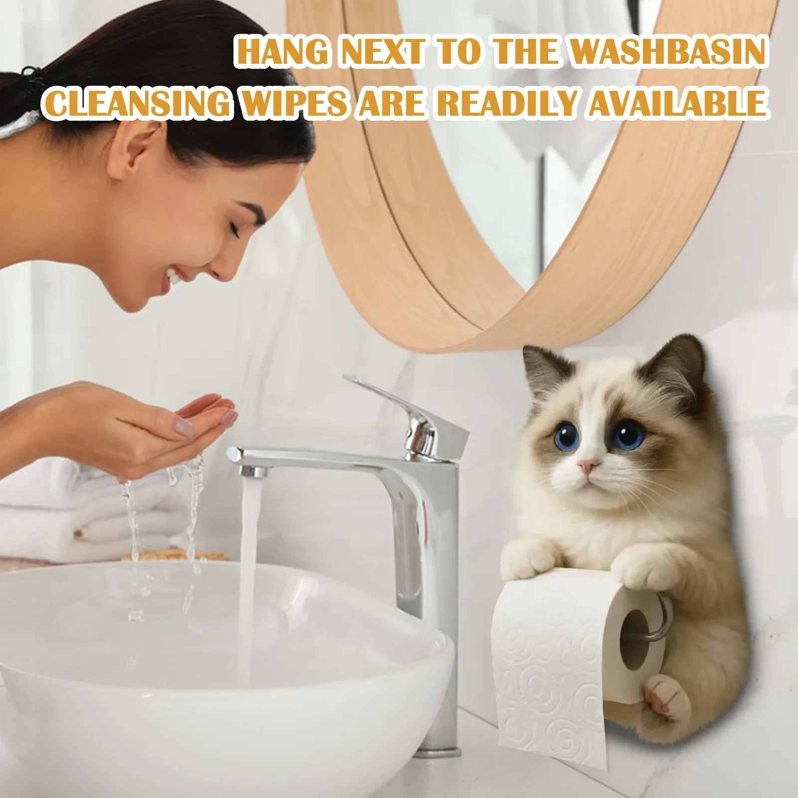 1pc Fun Cat Paper Towel Holder,Bathroom Kitchen Decoration, Funny Wall-mounted Toilet Paper Storage Rack