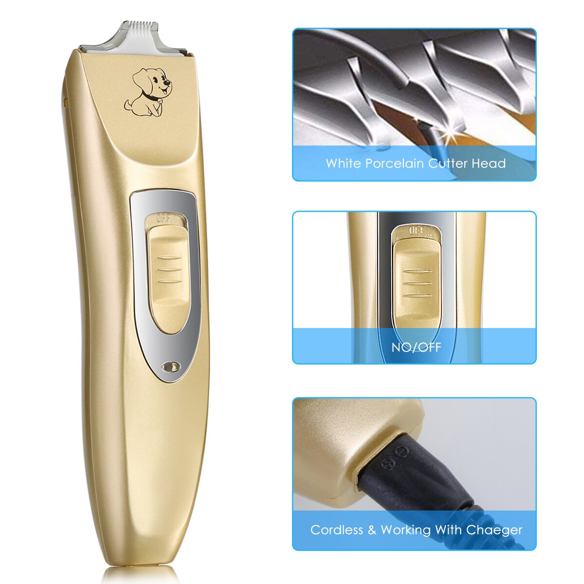 Pet Hair Clipper Low Noise Cordless Rechargeable Electric Dog Cat Grooming Trimming Kit Hair Clippers With AC Power Adapter