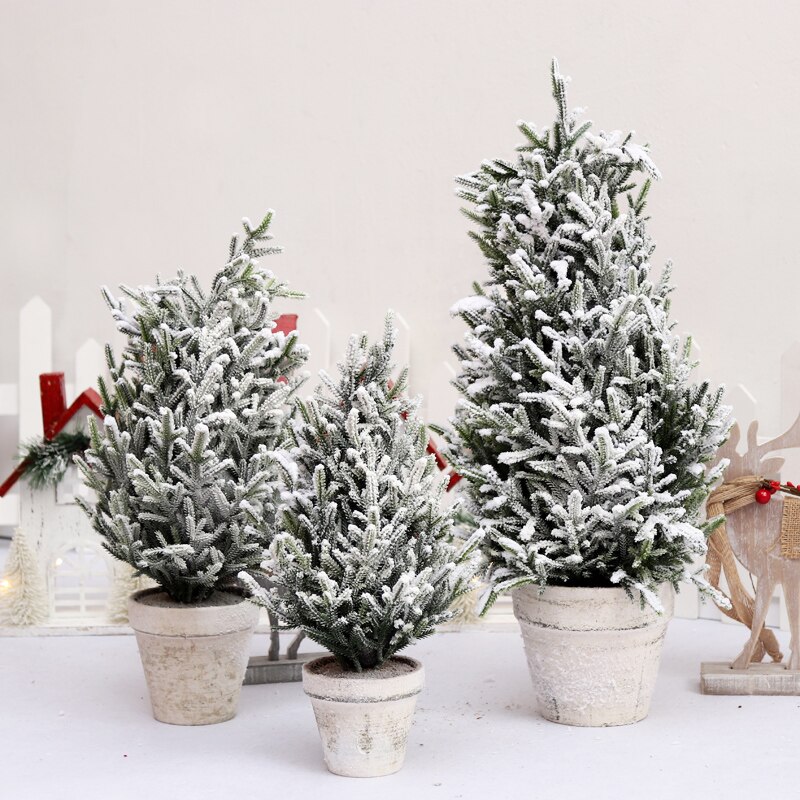PE Artificial Simulation Cedar Trees 40cm 50cm 60cm Snowflakes Falling Snow Flocking Christmas Tree Decoration Plants Xmas Decor