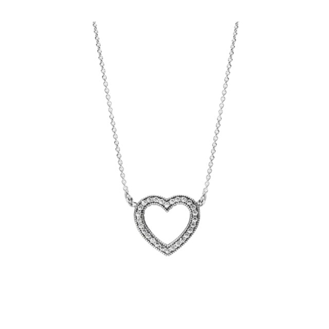 925 Sterling silver Hearts pendant Classic Brand Clear Cubic Zirconia Circle Necklace For Women Luxury Jewelry: Silver necklace 4