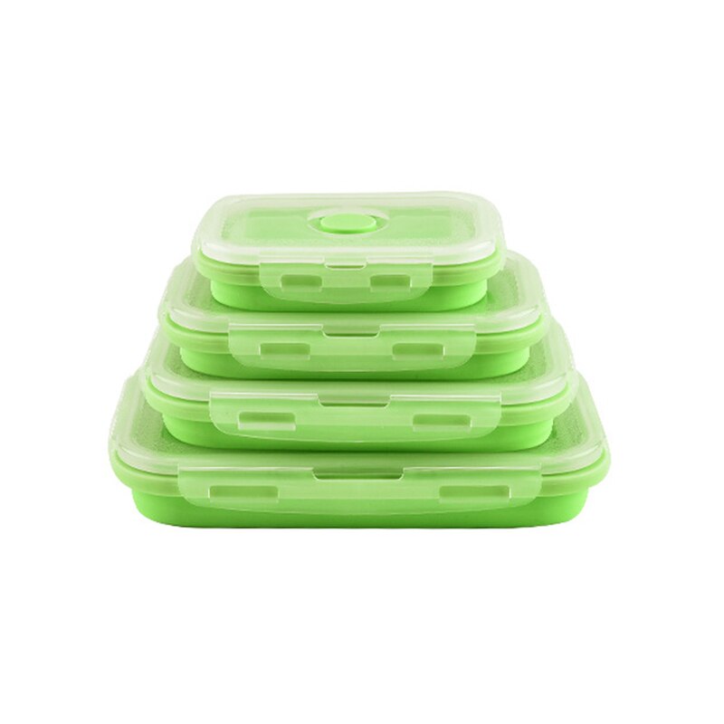 4pcs Silicone Lunch Box Set Stackable Bento Food Container Foldable Lunchbox Dinner Storage Containers Microwave Leakproof Fresh: green-4 pcs