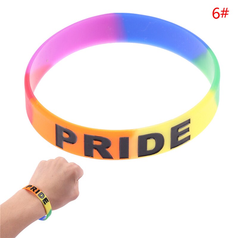 10 soorten unisex lgbt regenboog letters sport polsbandje gay lesbische pride siliconen rubber polsbandje armband feest parade