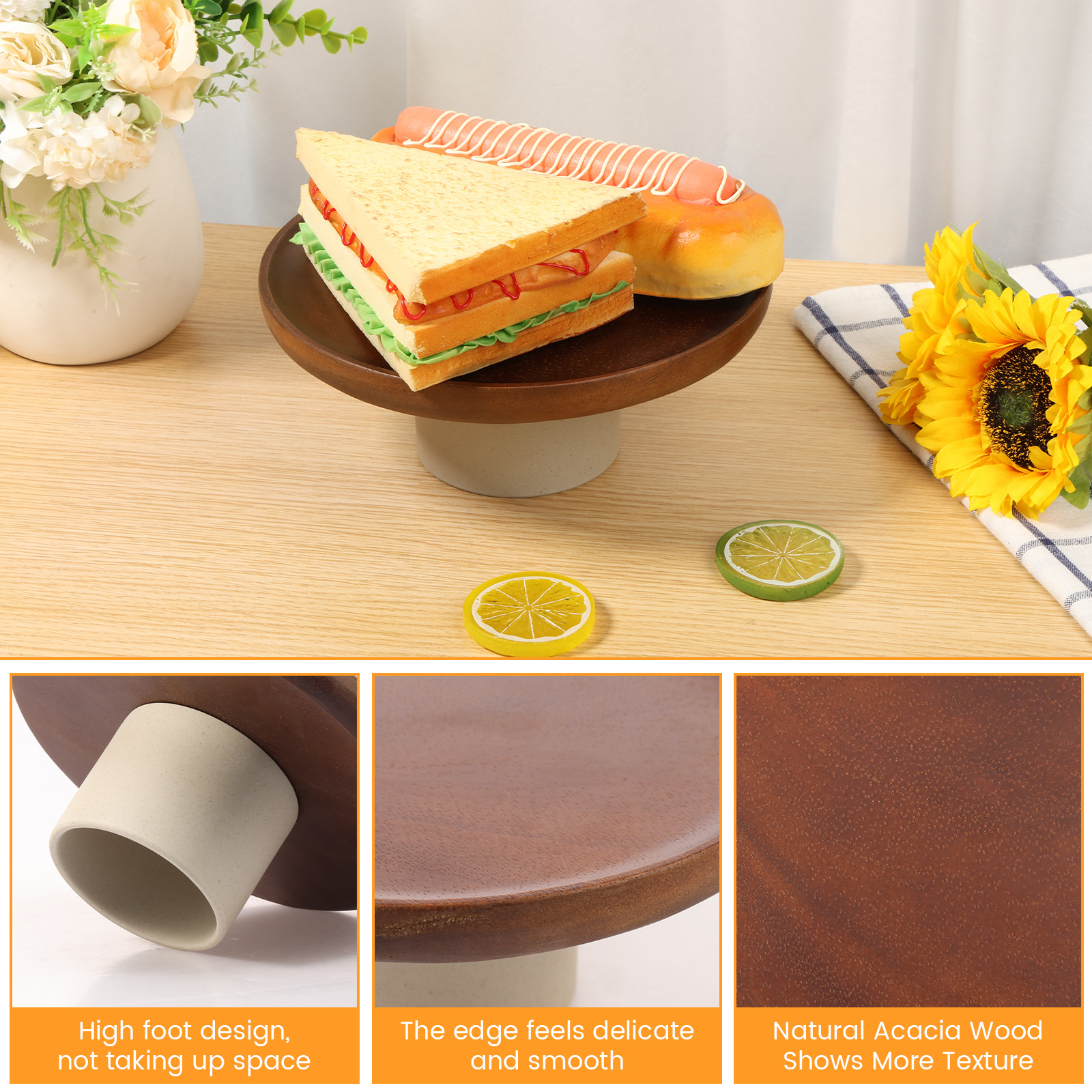 Drewniany stojak na tort w stylu klasyczny, 21,5 cm, na wysokich nóżkach, robić domu, na przyjęcie urodzinowe, dekoracja na ladę kuchenną.