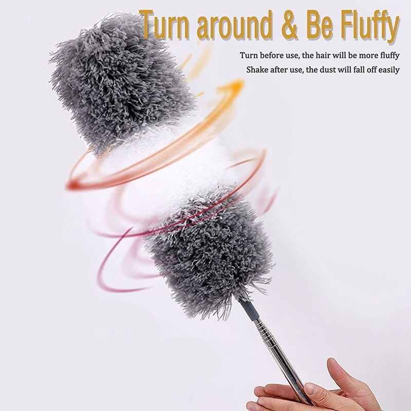 Kit de plumero de pluma extensible, plumero de limpieza con poste de extensión, plumero de mano de microfibra para limpiar el polvo