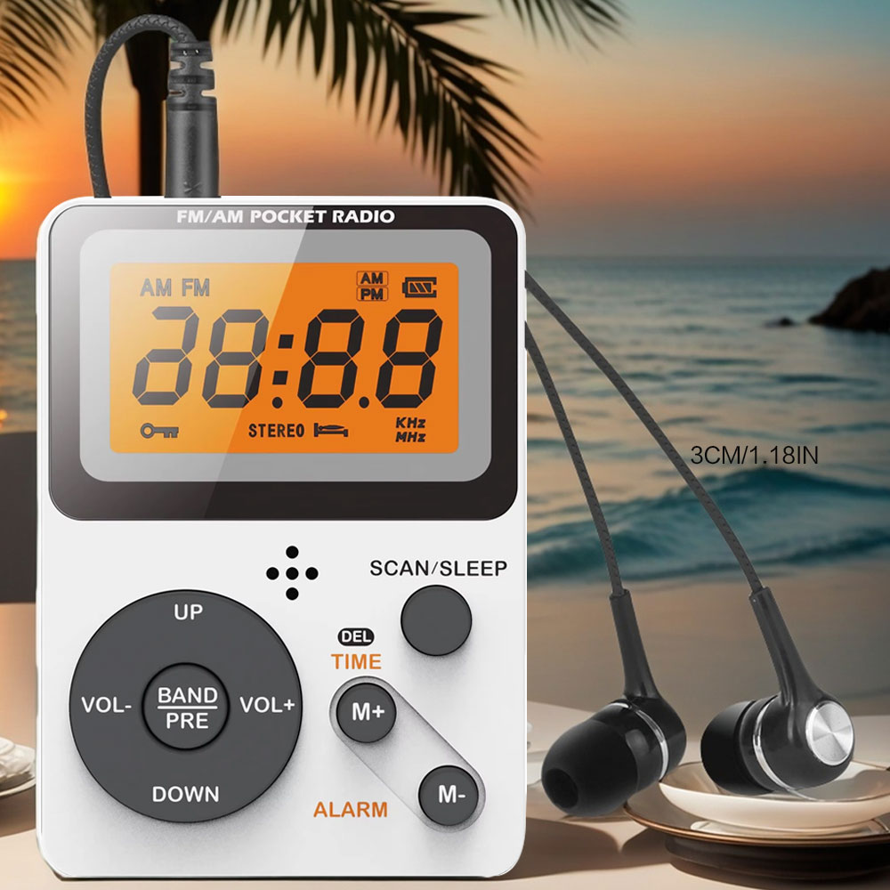 Radio de poche AM FM avec écran LCD – Radio portable avec prise pour écouteurs, minuterie de sommeil et réveil pour le jogging et la marche