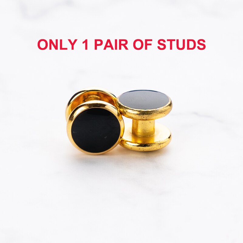 Luxury Gold Tuxedo Cufflinks and Studs Set Black Enamel Round Cuff Button Set For Mens Suit French Shirt Business: STUDS