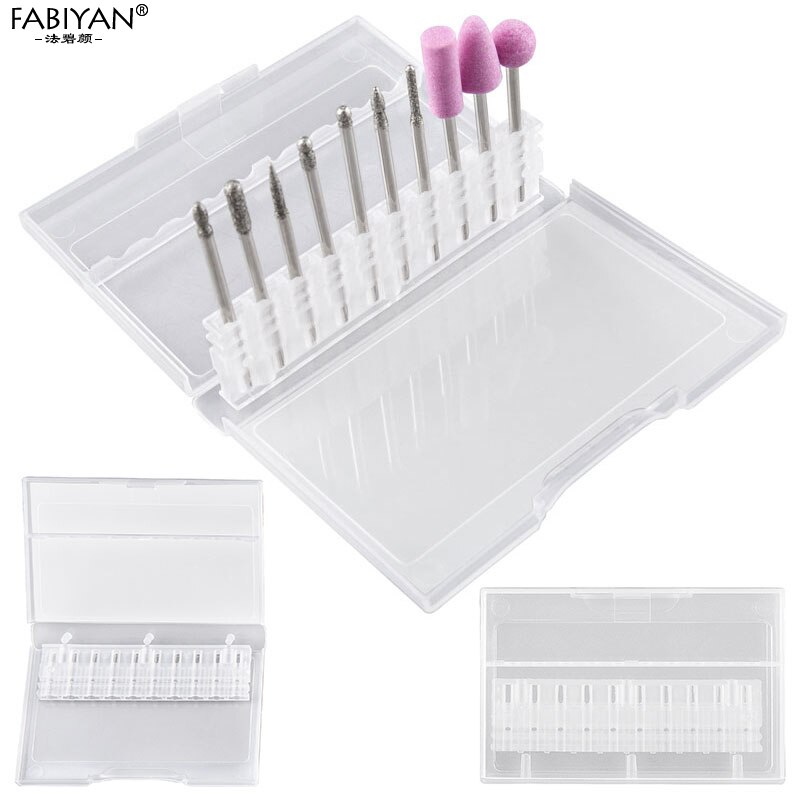 Caja vacía para almacenamiento de brocas de taladro de decoración de uñas, soporte de exhibición para cabezales de molienda, estuche transparente, herramienta para manicura, 10/20/30 ranuras