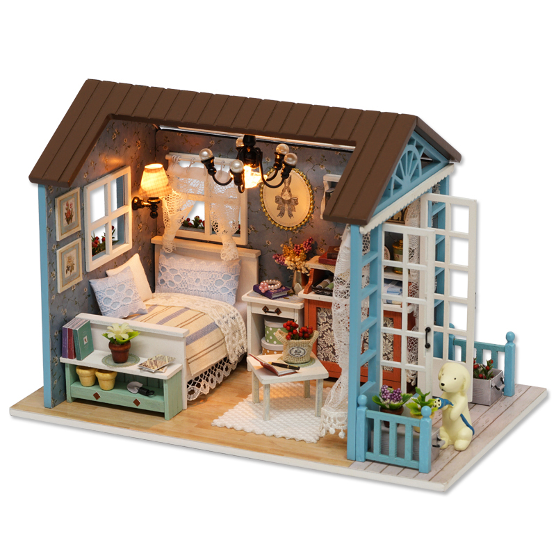 Dukkehus miniature gør-det-selv-model dukkehus med møbler amerikansk retrostil træhus håndlavet legetøj skov gange  z007 # e: Z007 no omslag