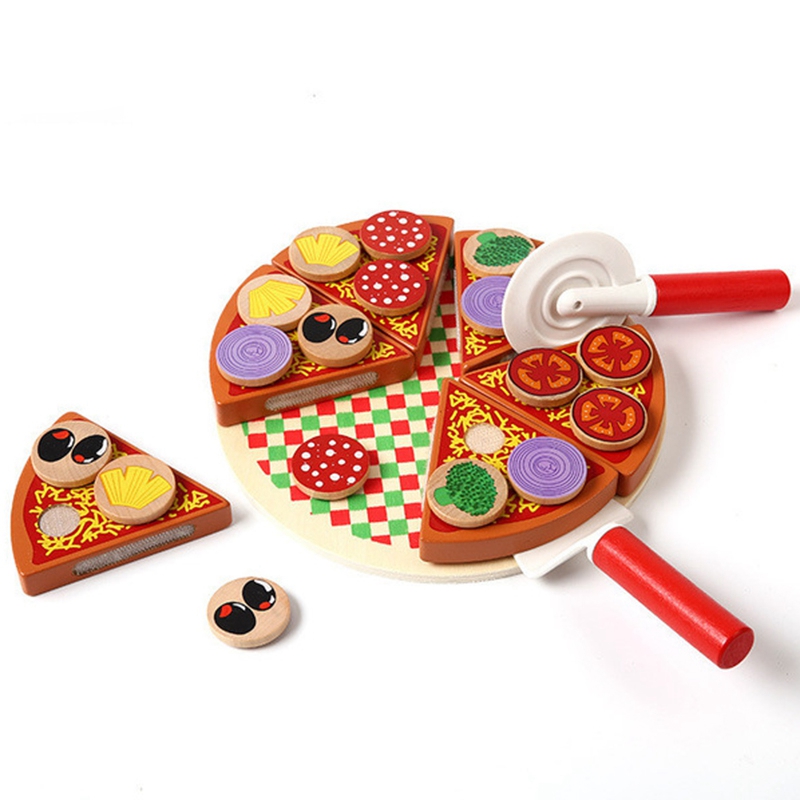 27Pcs Pizza Houten Speelgoed Voedsel Koken Simulatie Servies Kinderen Keuken Pretend Play Speelgoed Fruit Groente Met Servies