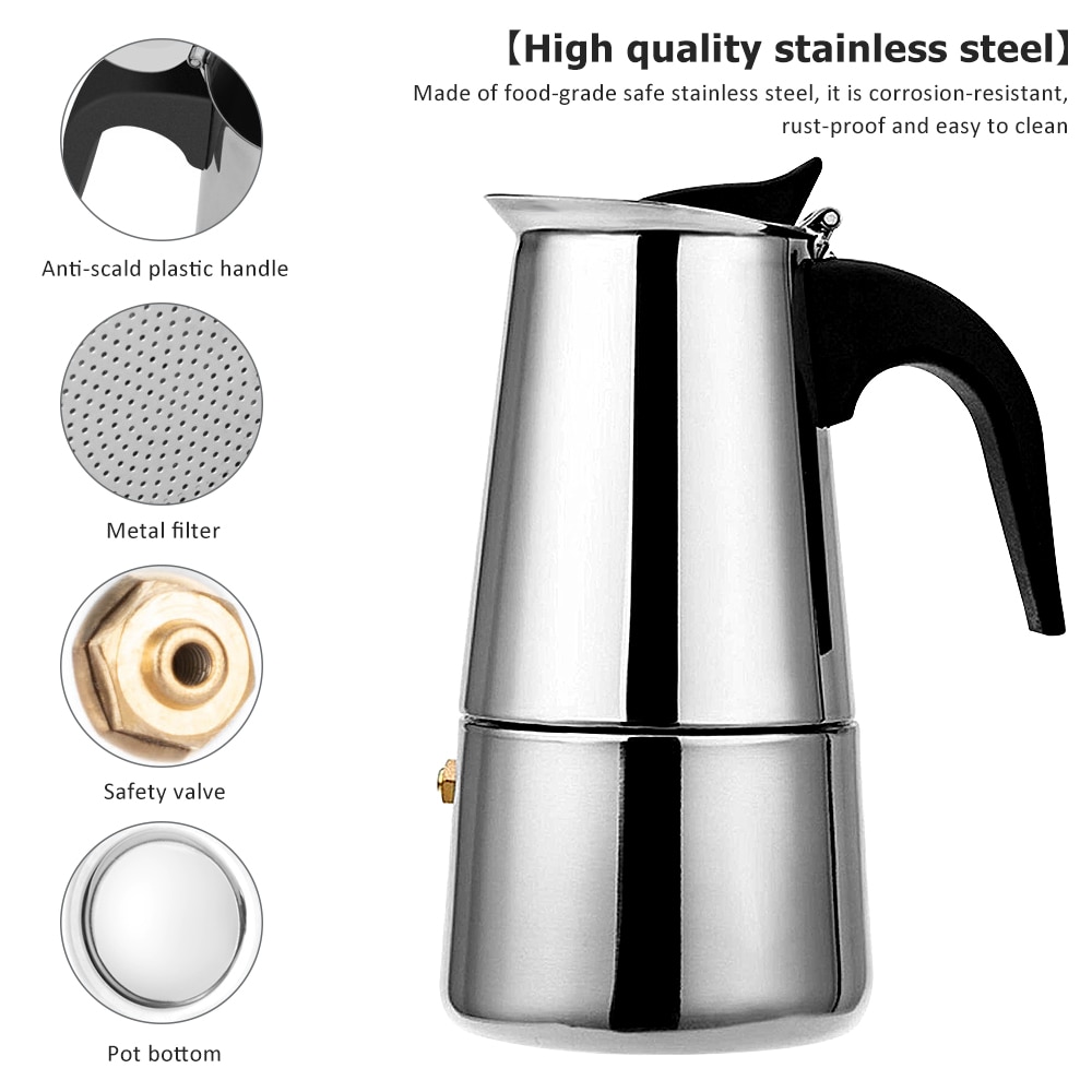 2/4/6 kopjes koffiezetapparaat pot roestvrij staal mocha espresso latte percolator fornuis koffiezetapparaat pot percolator thuis drankgereedschap